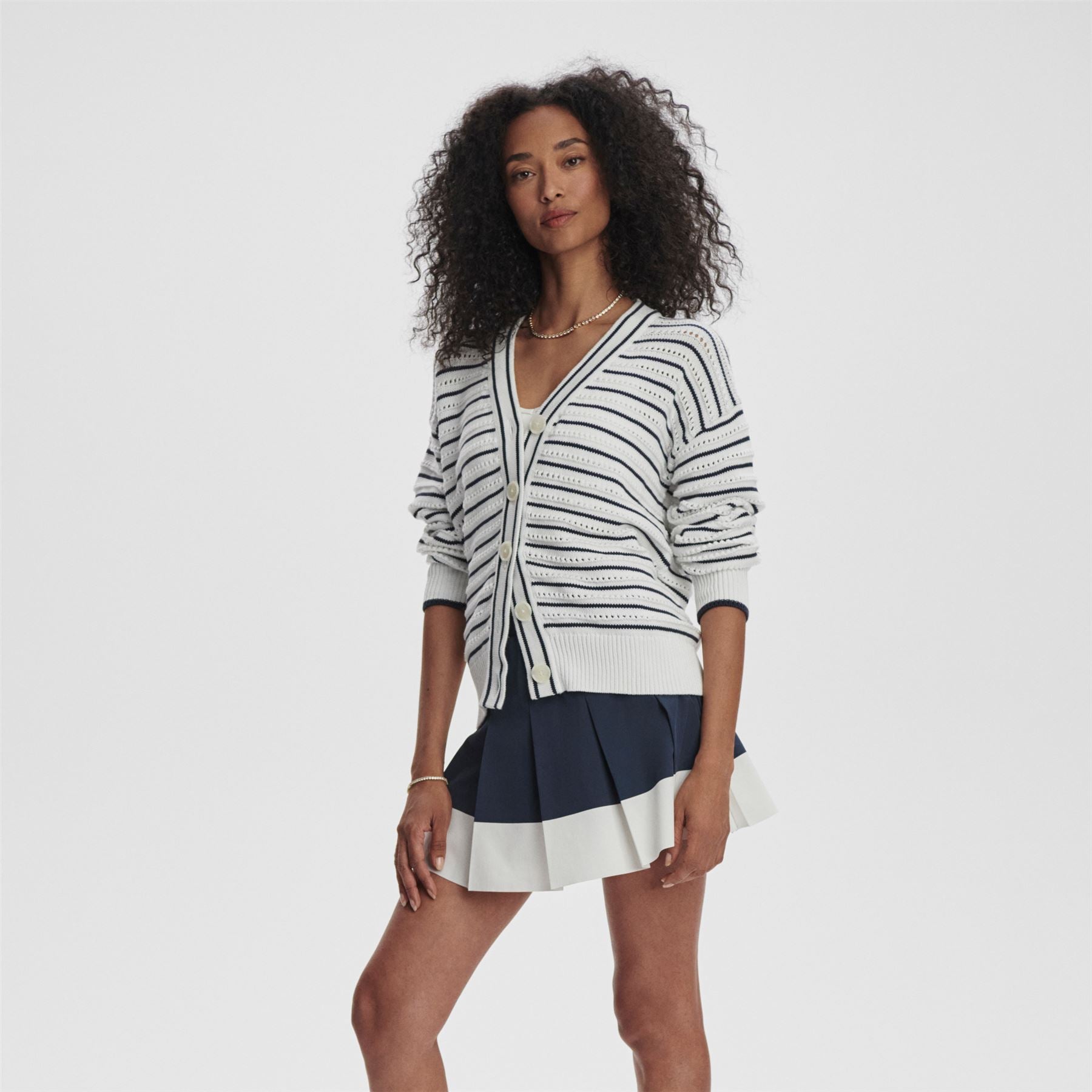 Womens Antonia Relaxed Cardigan White/Blue Nights