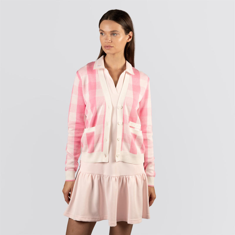 Womens Gingham Cardigan Pink