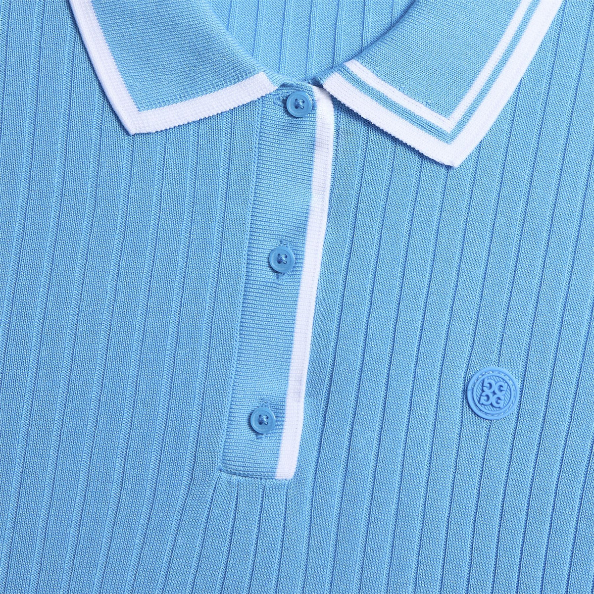 Cotton Blend Rib Knit Polo Azul