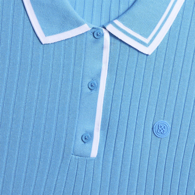 Cotton Blend Rib Knit Polo Azul