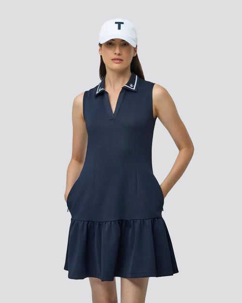 Womens Airloft Ruffle Hem Dress Navy/White
