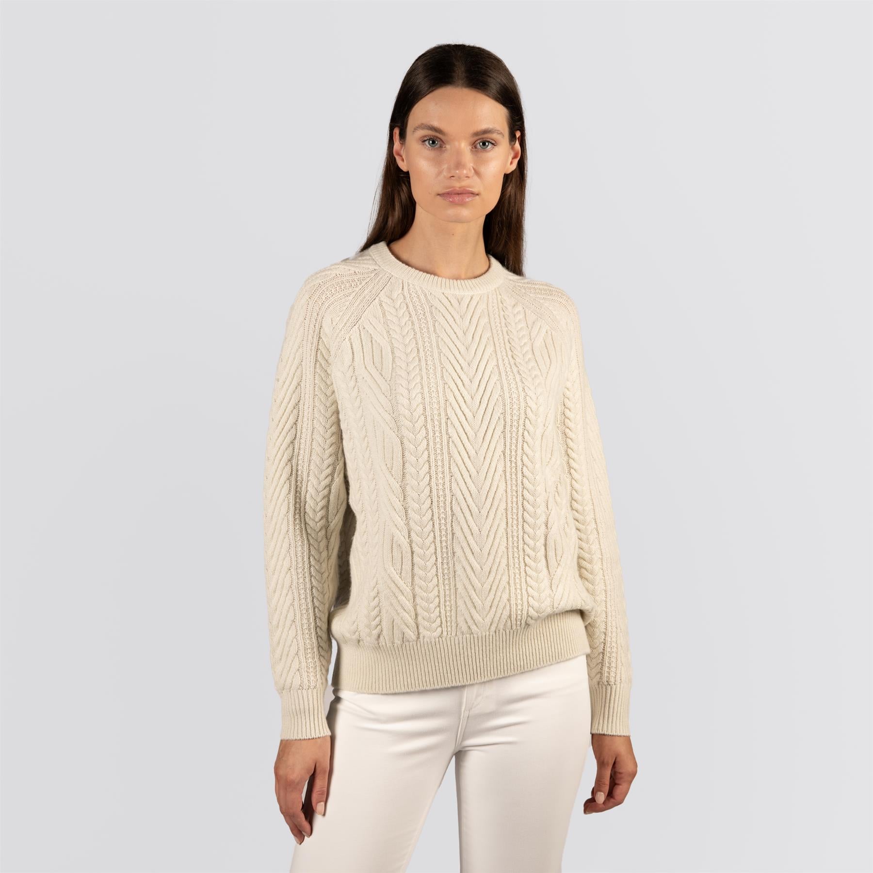 Womens Bennett Cable Knit Crew Sweater Ivory