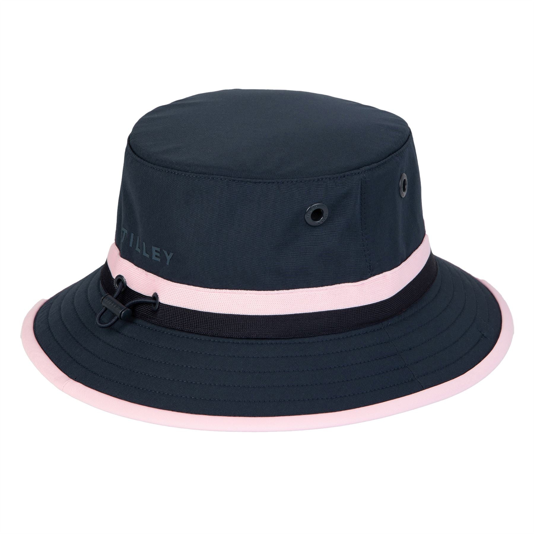 Womens Ribbon Bucket Hat Dark Navy/Pink Stripe