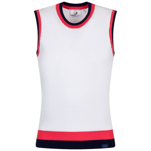 Womens SL Waffle Knit Pullover Vest White/Navy/Red - SS25