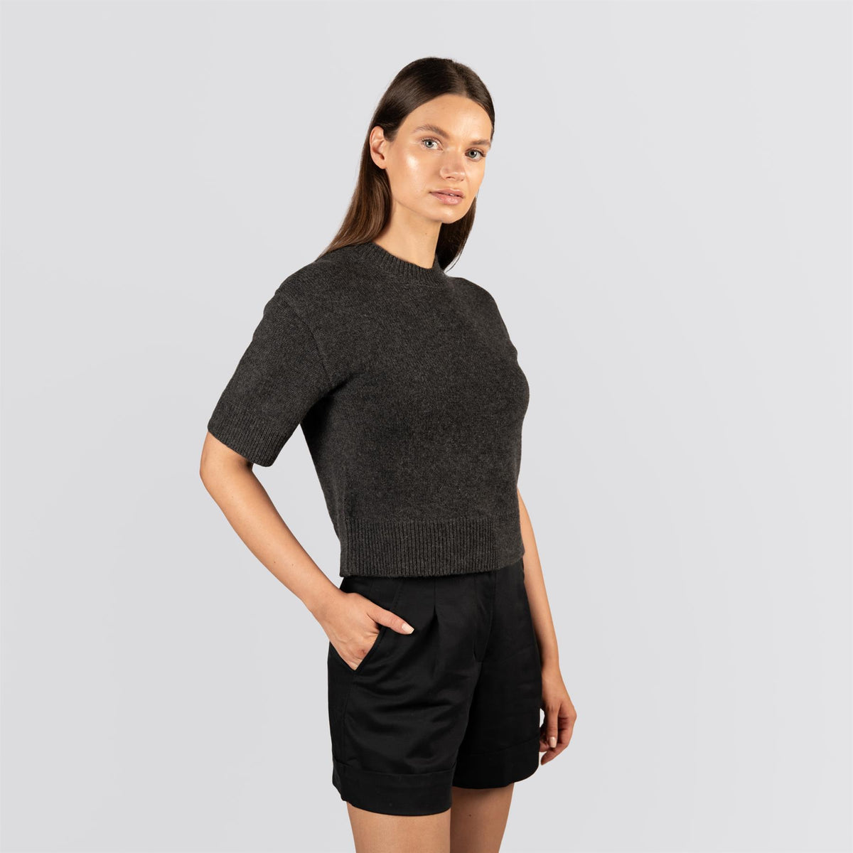 Womens Sally Cashmere Crew Black Heather