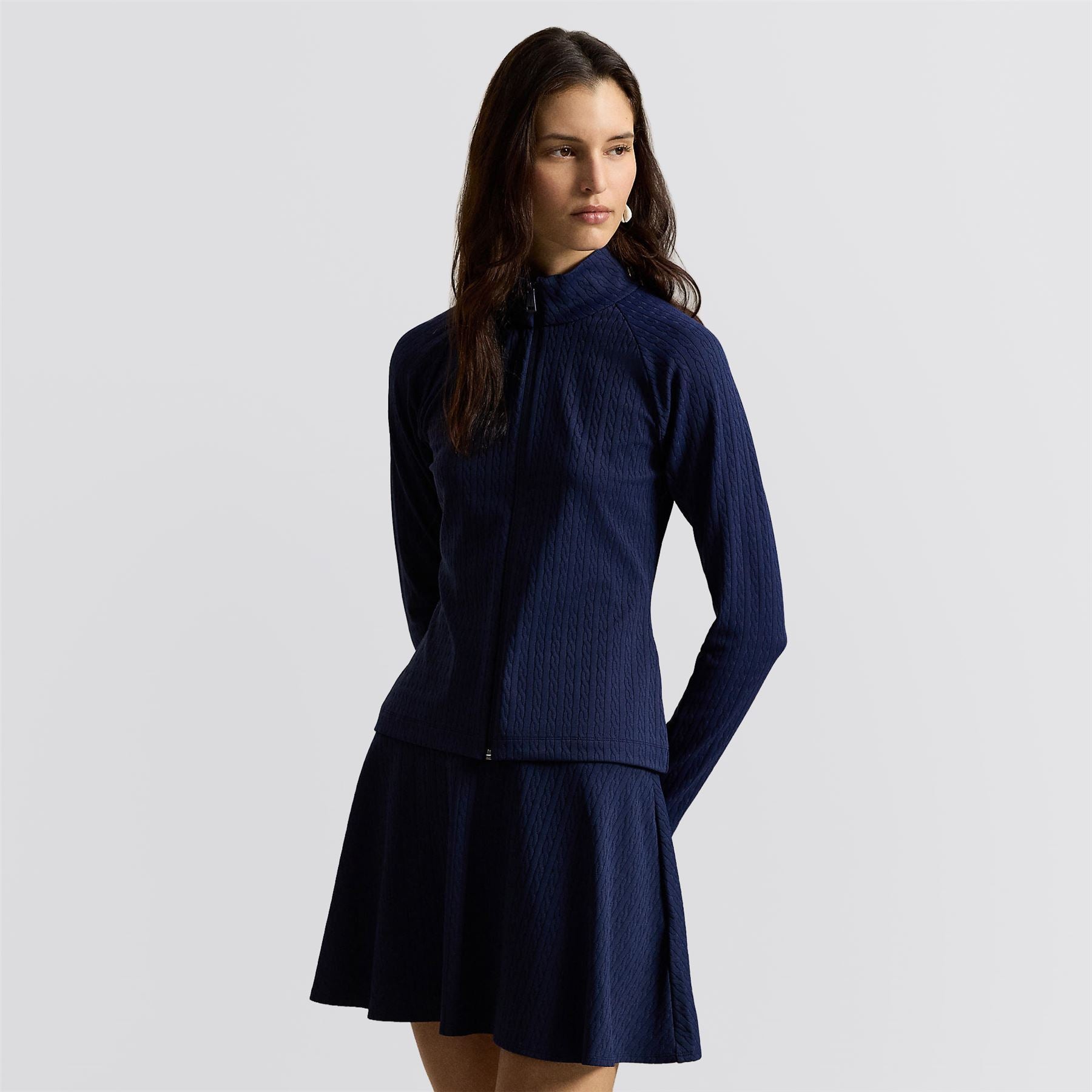 RLX Womens Active Cable Knit Full Zip Sweatshirt Refined Navy