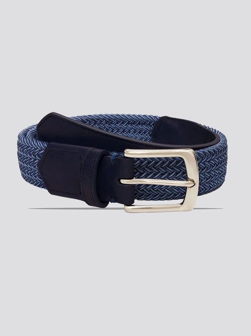 The Fisher Belt Navy/Slate Microstripe Navy Leather