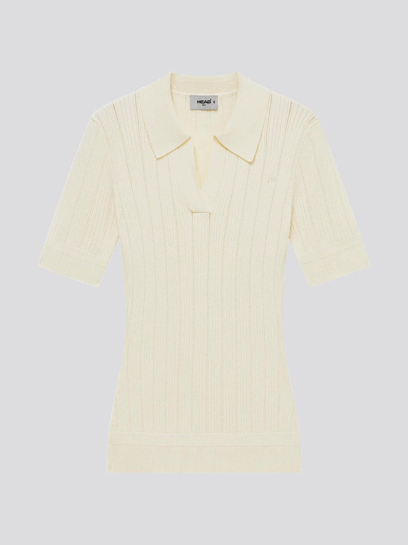 V Neck Pointelle Knit Polo