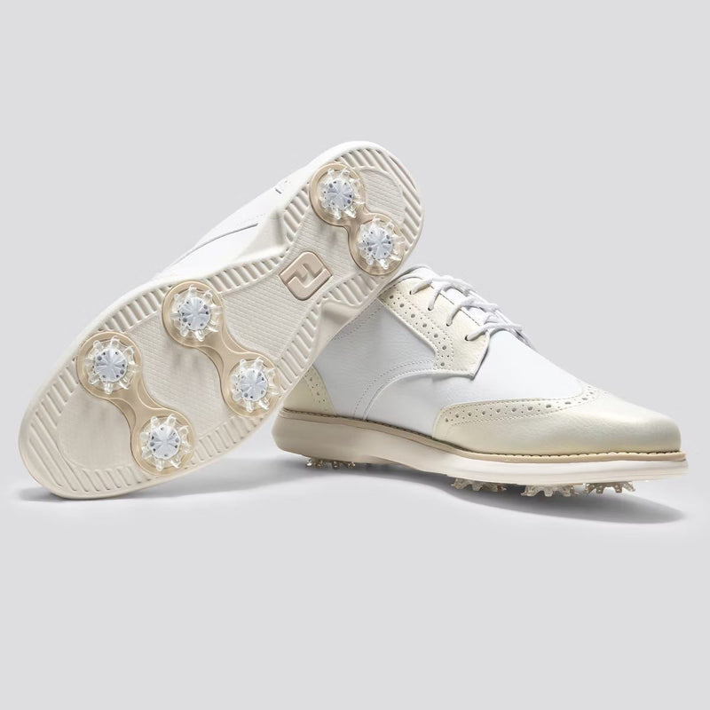 Womens FJ Traditions Cleated Laced Golf Shoes White/Gold
