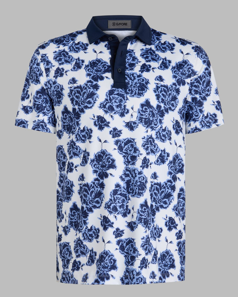 Stamped Floral Print Tech Jersey Polo Willow
