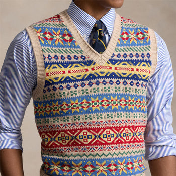 Ralph Lauren Fairlisle Vest Tan Combo | Vests