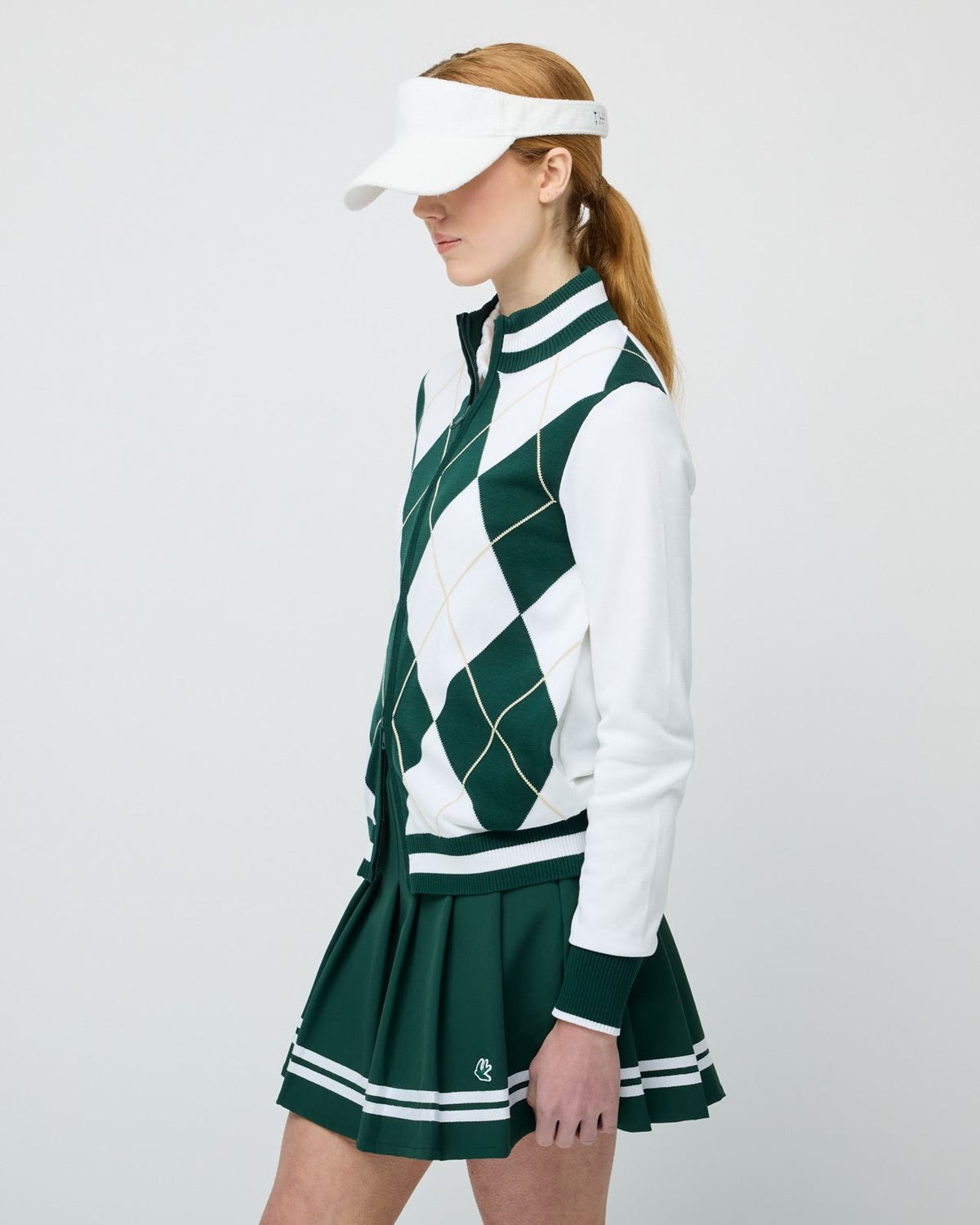 Womens Argyle Full Zip Sweater White/Pine Green Full Zip Sweater White/Pine Green