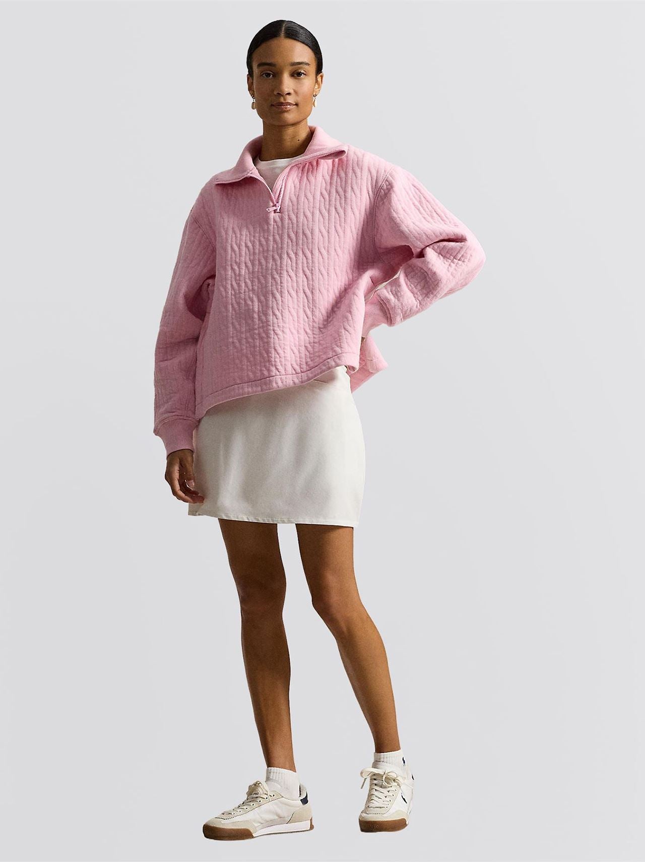 RLX Womens Cable Quilted Quarter Zip Jacket Light Pink