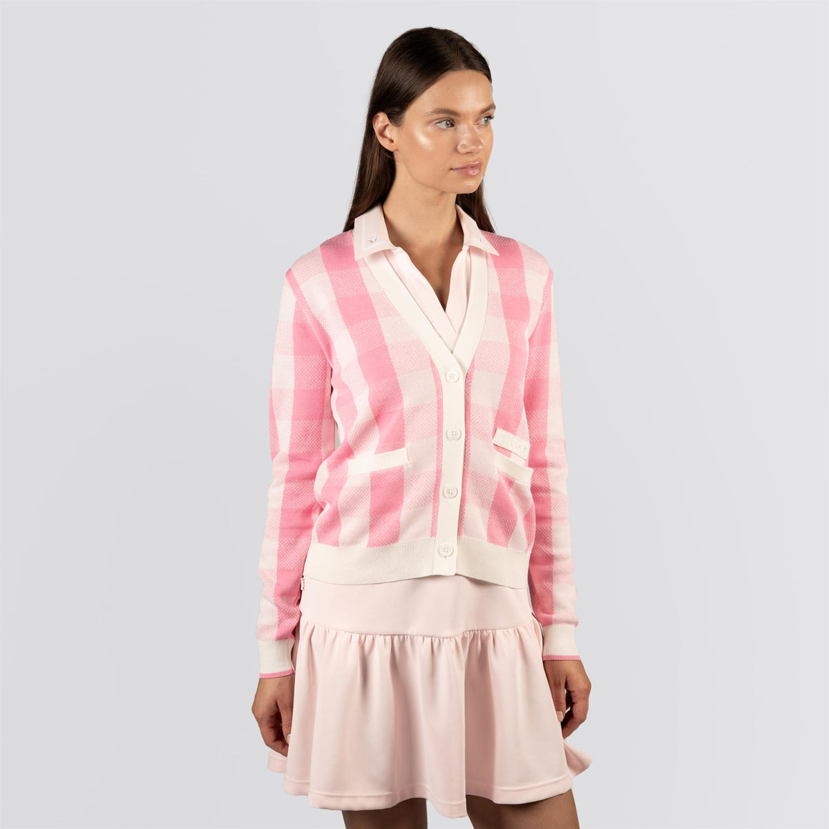 Womens Gingham Cardigan Pink