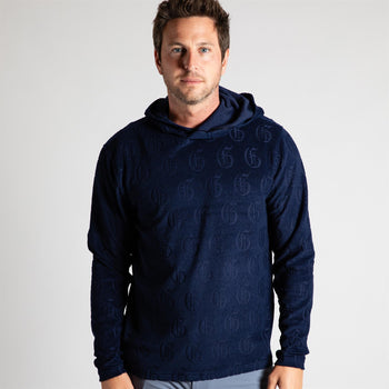 Greyson ネイビー 総柄トレーナー M（L） Greyson Old English G Jacquard Terry Hoodie Maltese Blue