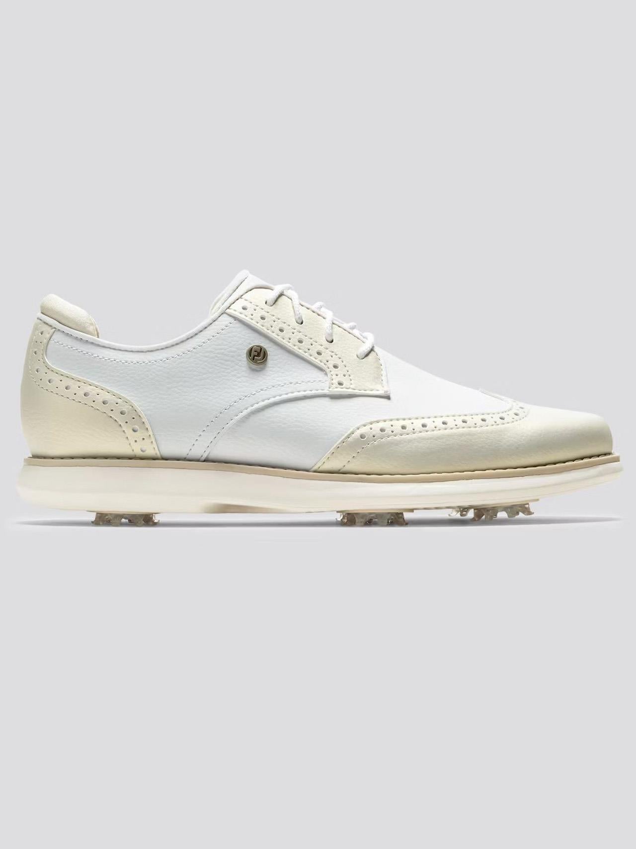 Womens FJ Traditions Cleated Laced Golf Shoes White/Gold