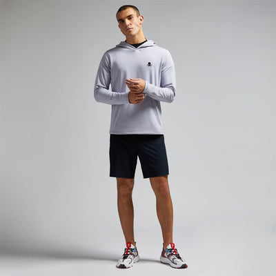 Brushed Back Tech Terry Logo Hoodie Light Heather Gray