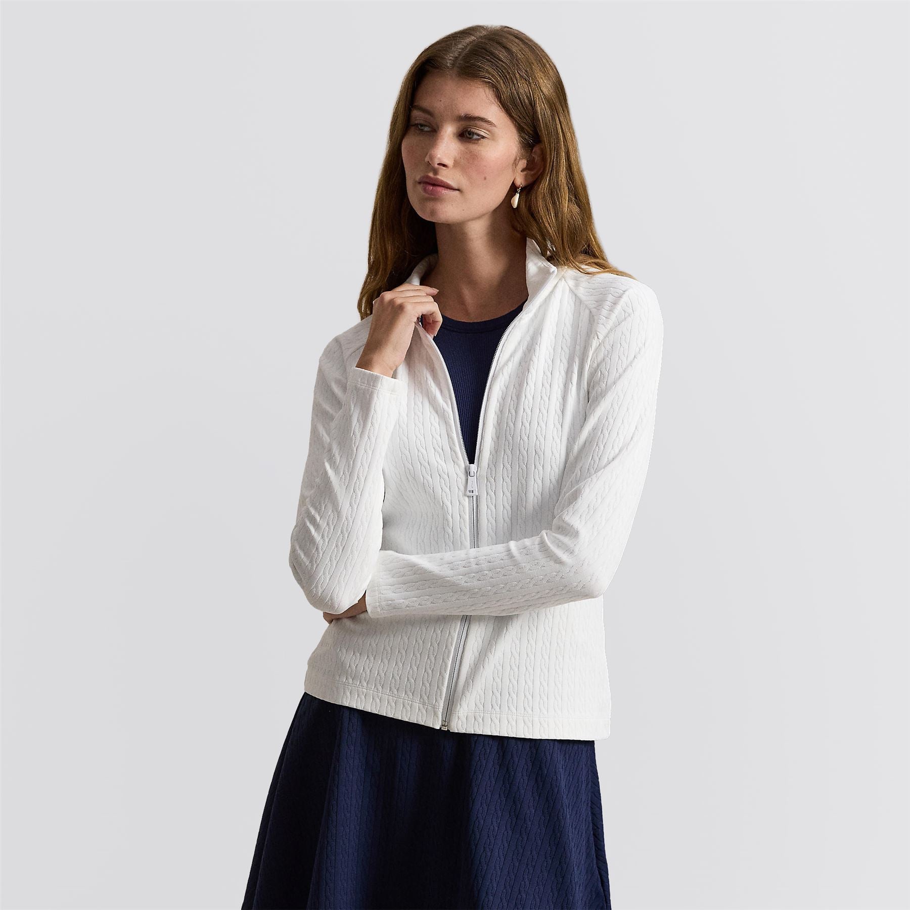 RLX Womens Active Cable Knit Full Zip Sweatshirt Ceramic White