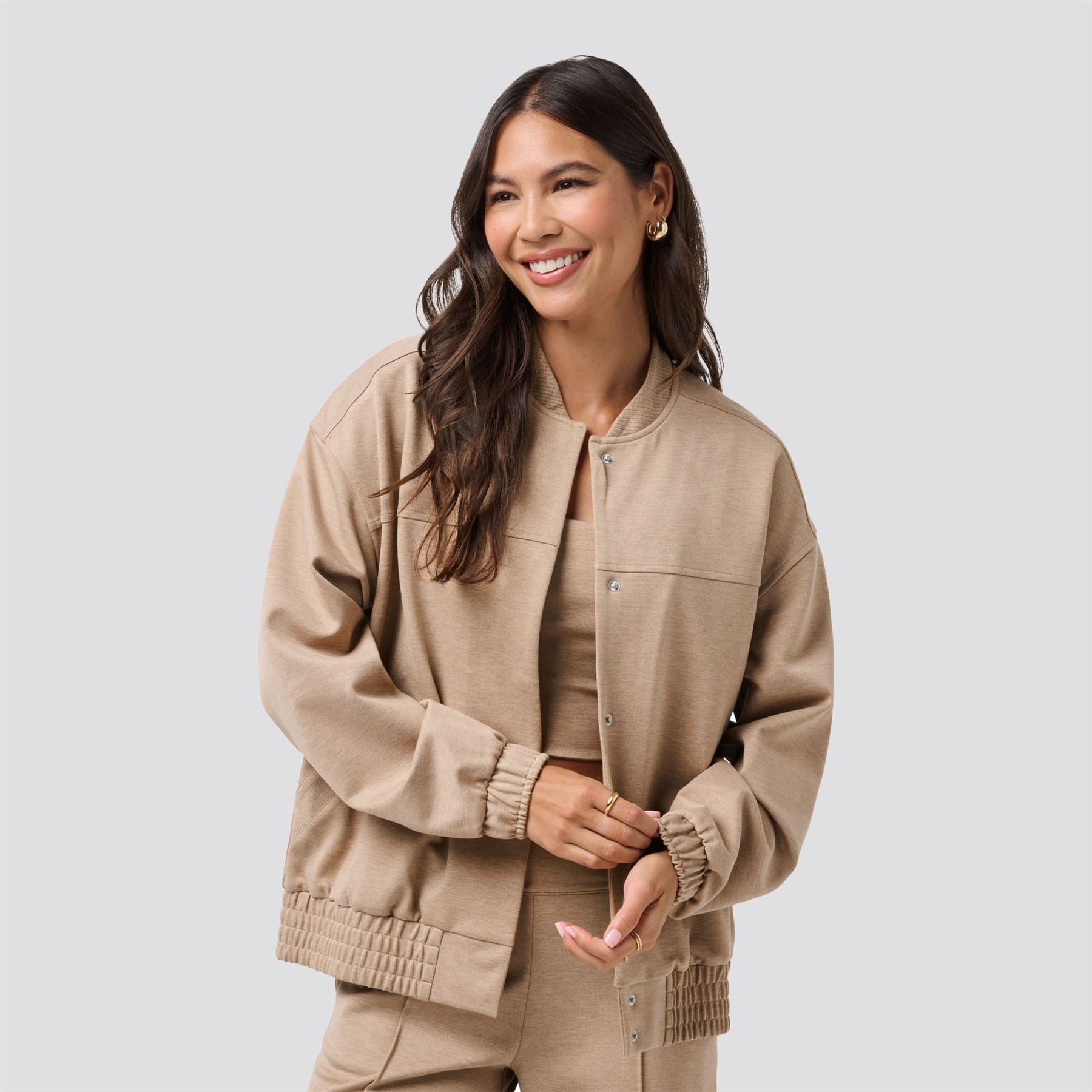 Womens Friday Ponte Bomber Jacket Heather Portabella