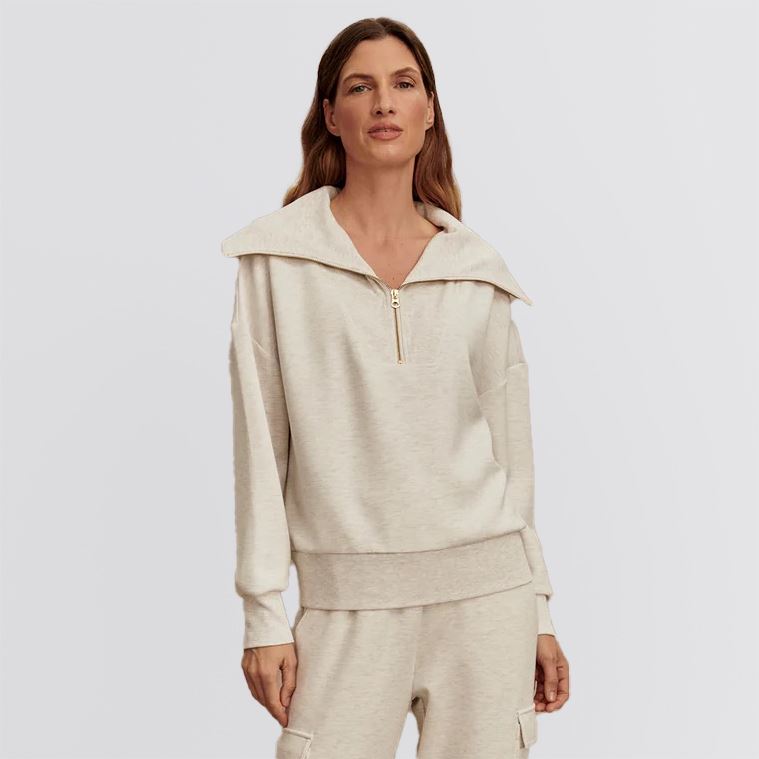 Womens Catherine Half Zip Sweater Top Ivory Marl Fleck