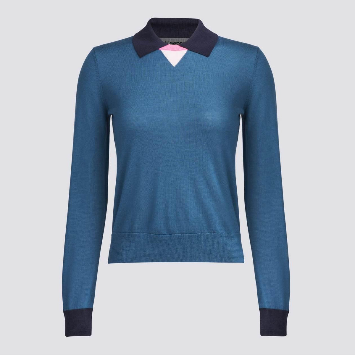 Womens Colour Block Merino Wool Sweater Marine Teal