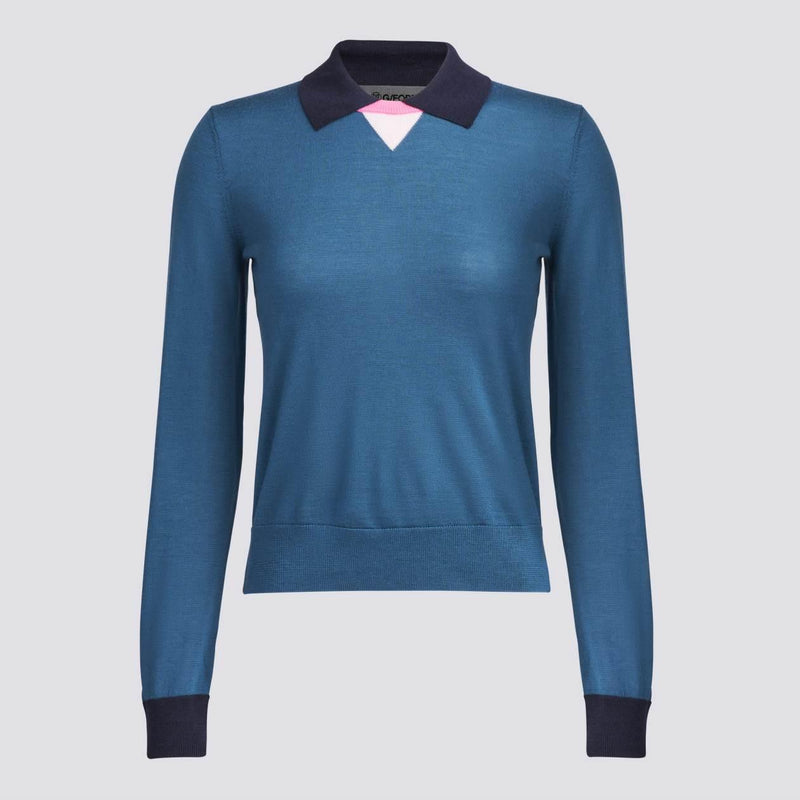 Womens Colour Block Merino Wool Sweater Marine Teal