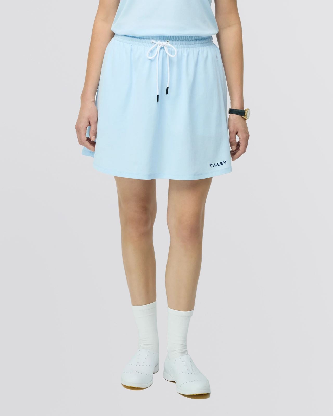 Womens Preppy Pique Mini Skirt Baby Blue/Navy