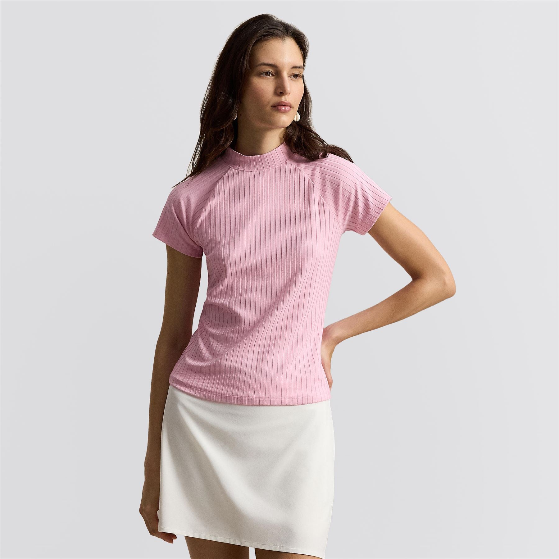 RLX Womens Drop Needle Rib Knit Polo Light Pink
