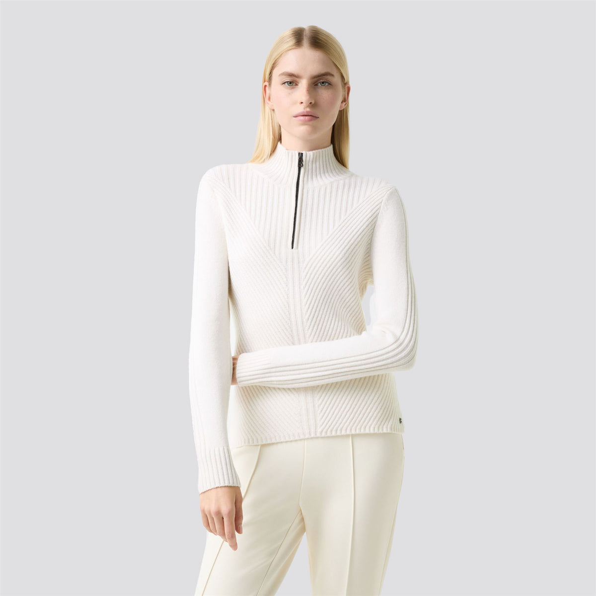 Womens Shannon Cashmere Quarter Zip Sweater White