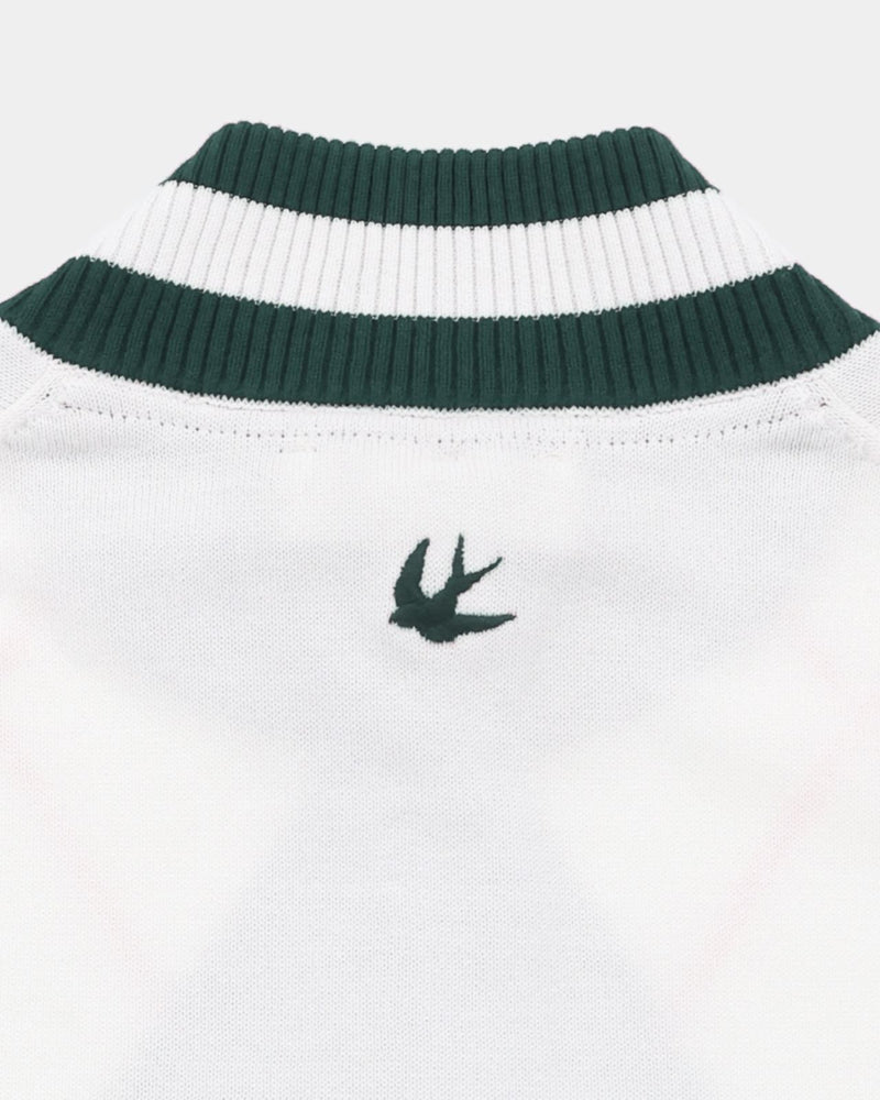 Womens Argyle Full Zip Sweater White/Pine Green Full Zip Sweater White/Pine Green