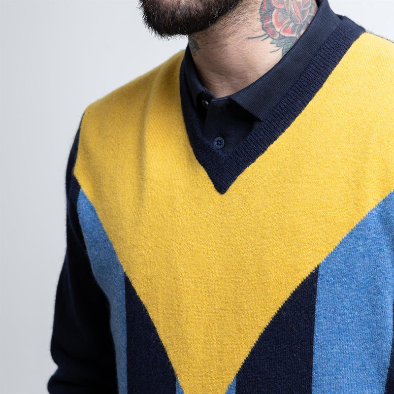 Vertical Stripe Knit Navy/Mustard