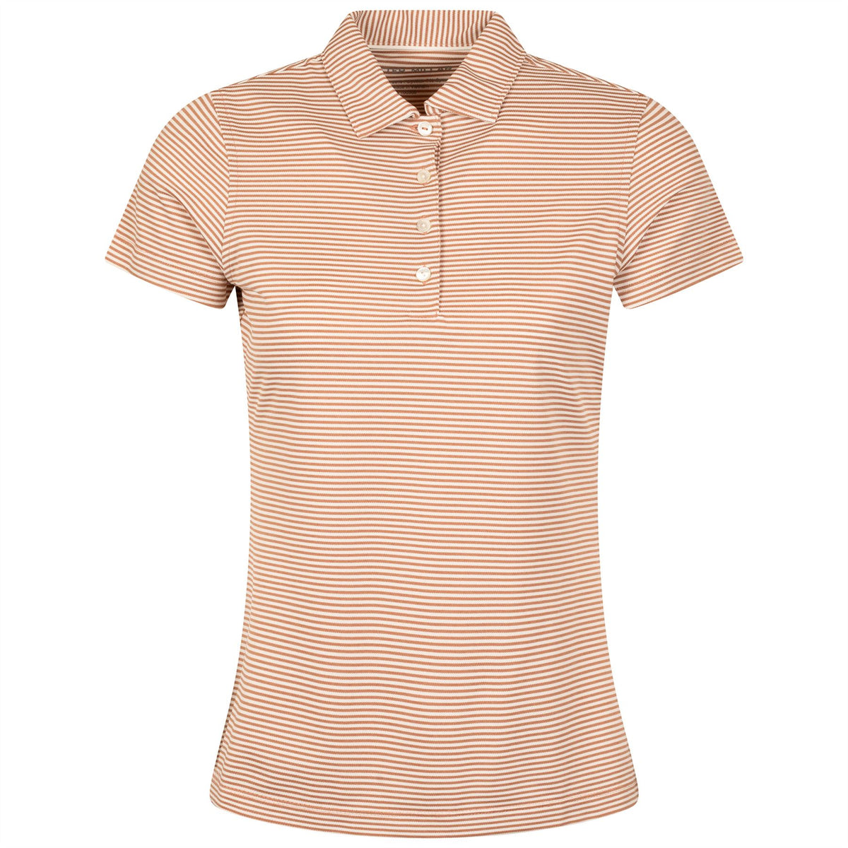 Womens Vista Stripe Sport Mesh Button Polo Camel/Ivory