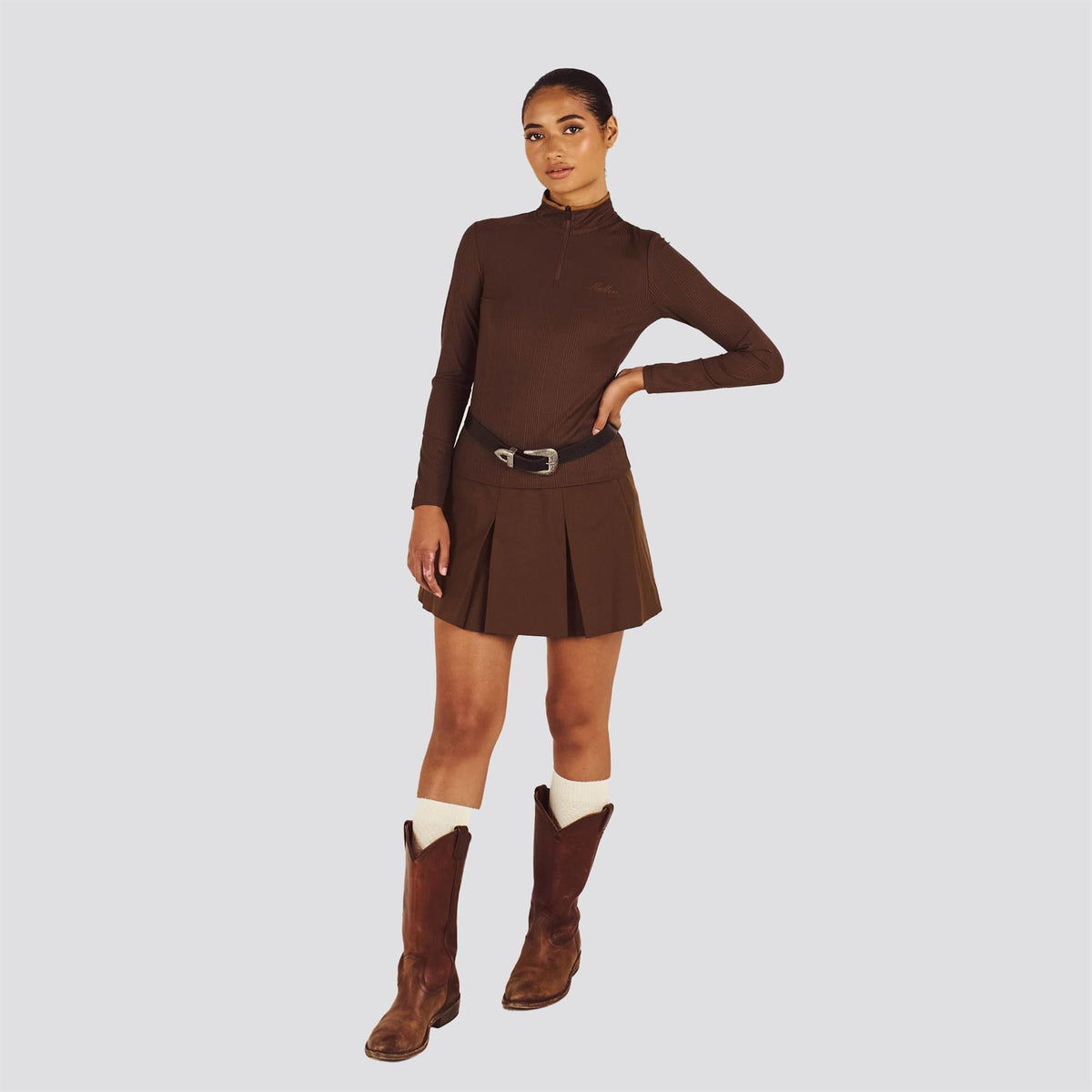Womens Kelly Mockneck Mid Layer Mahogany