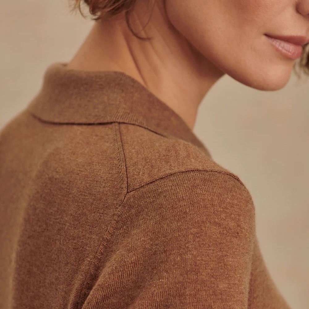 Womens Toni Fine Knit Polo Deep Sand