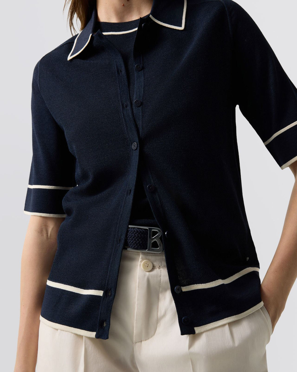 Womens Peaches Knit Shirt Navy