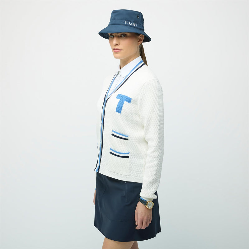 Womens T Cardigan White/Powder Blue