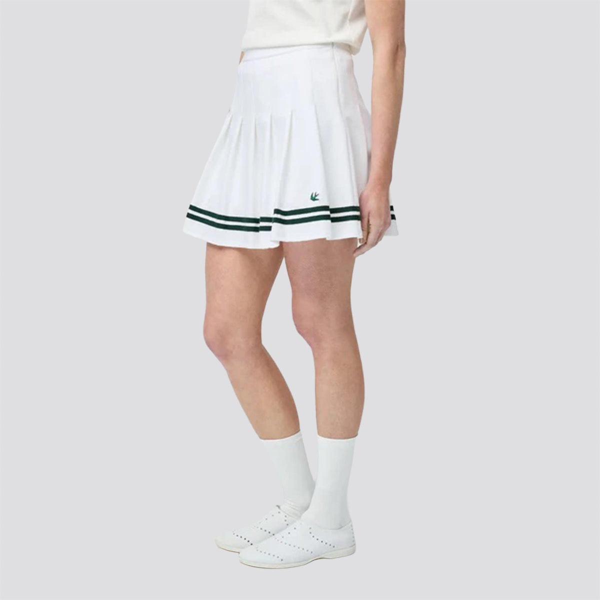 Womens Ribbon Pleated Skirt White/Pine Green