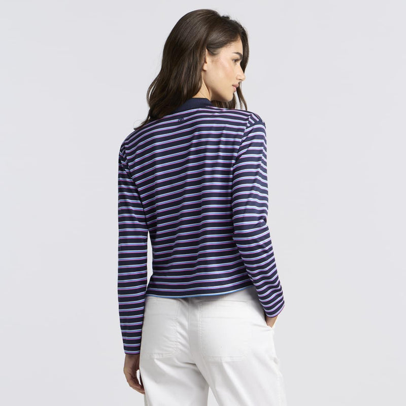 Womens Striped IT Tech Pique Relaxed Long Polo Twilight