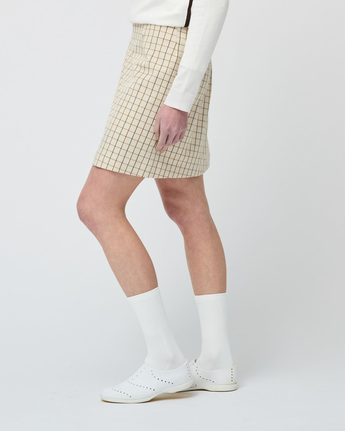 Womens Retro Check A Line Skirt Cream Check
