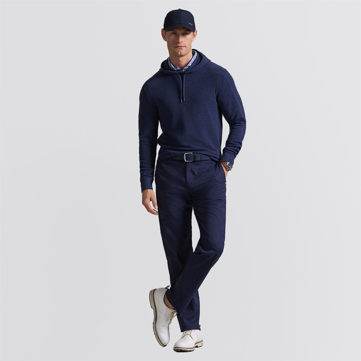 RLX Performance Tech Waffle Knit Hoodie Spring Navy Heather