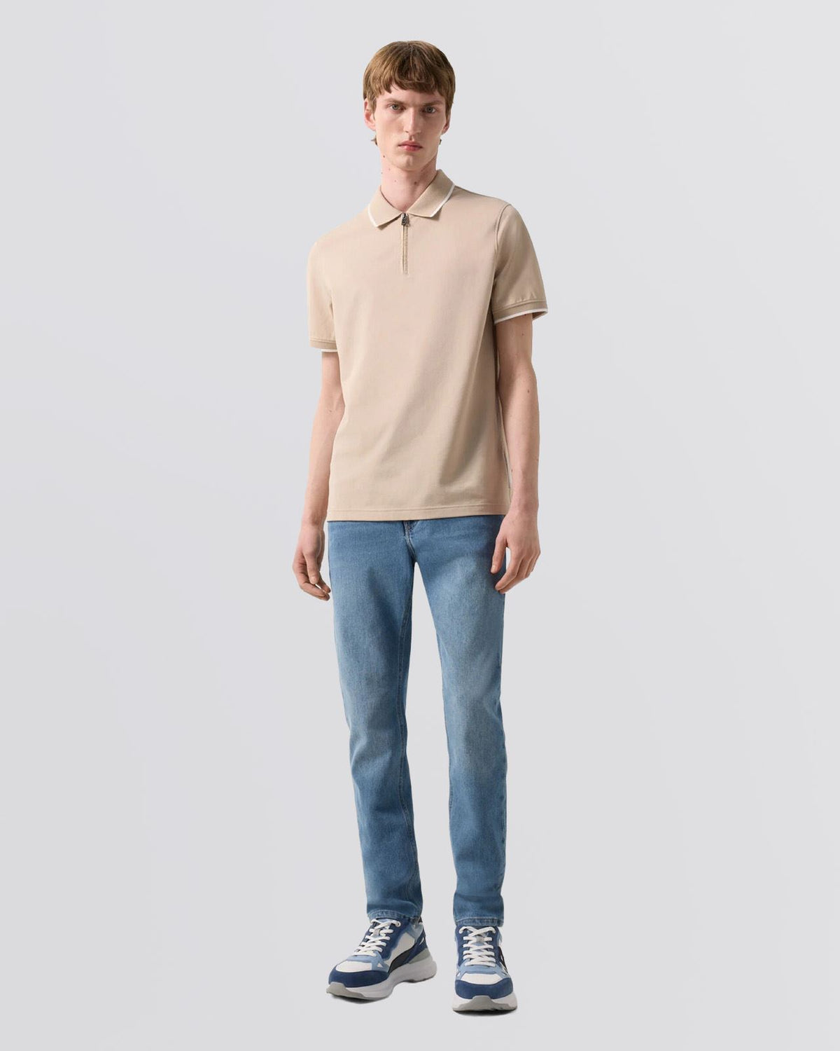 Timo-10 Zip Polo Shirt Biscuit