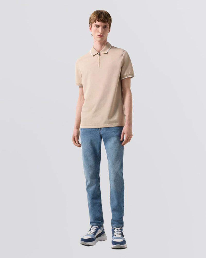 Timo-10 Zip Polo Shirt Biscuit