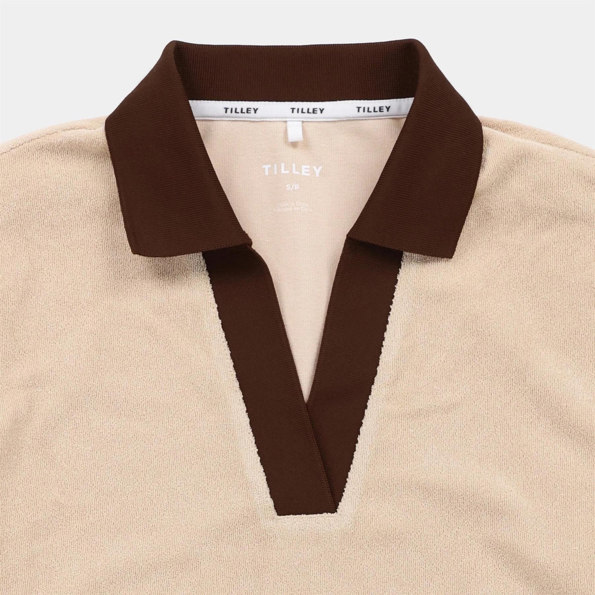 Womens Terry Contrast Polo Tan/Coffee