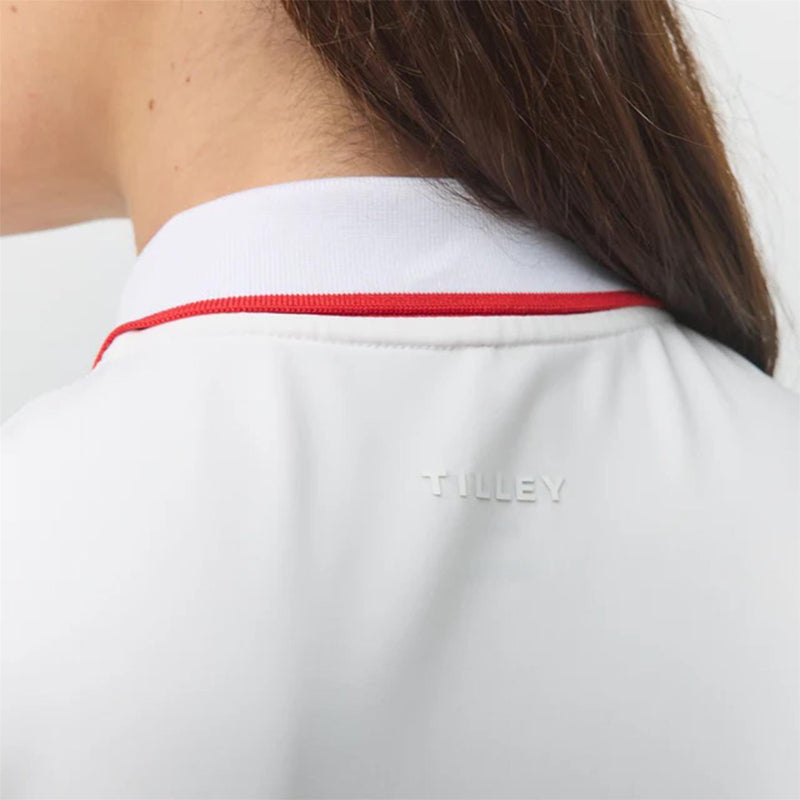 Womens Quarter Zip Polo Dress White/Sport Red