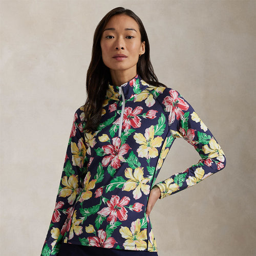 Womens RLX Quarter Zip Printed Mid Layer Iconic Hibiscus