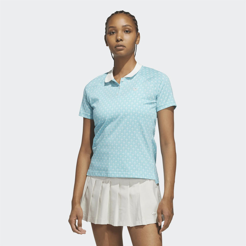 Womens Originals All Over Trefoil Polo Light Aqua/White