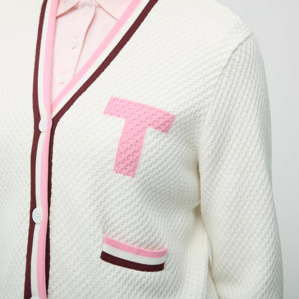 Womens T Cardigan White/Pink/Wine
