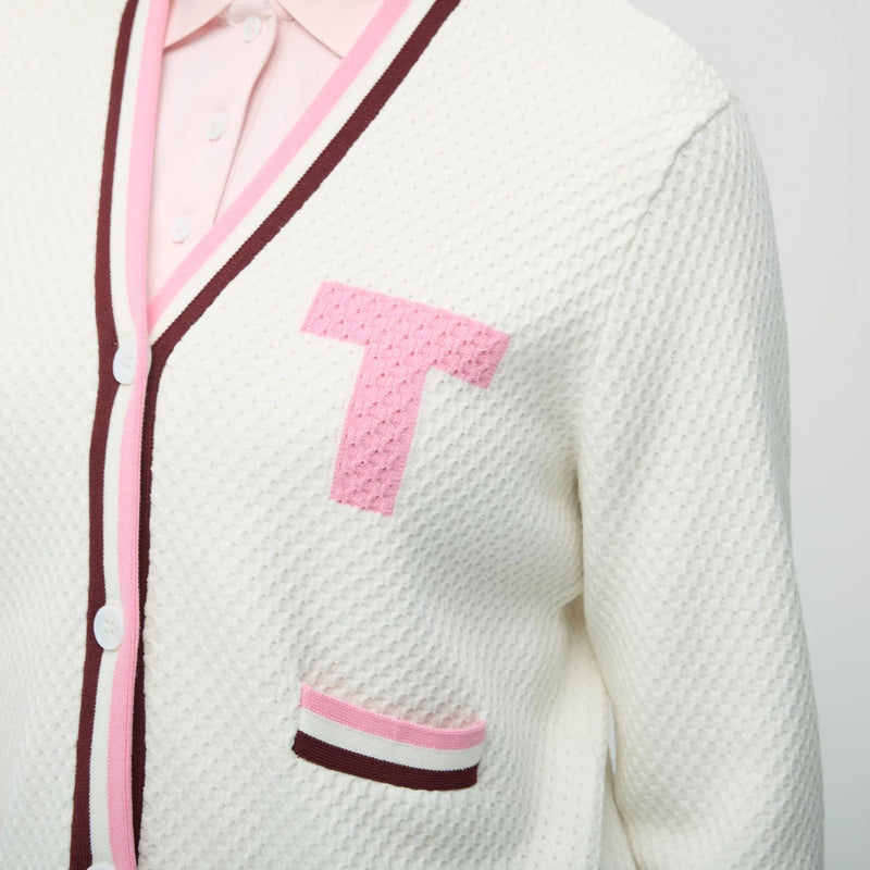 Womens T Cardigan White/Pink/Wine