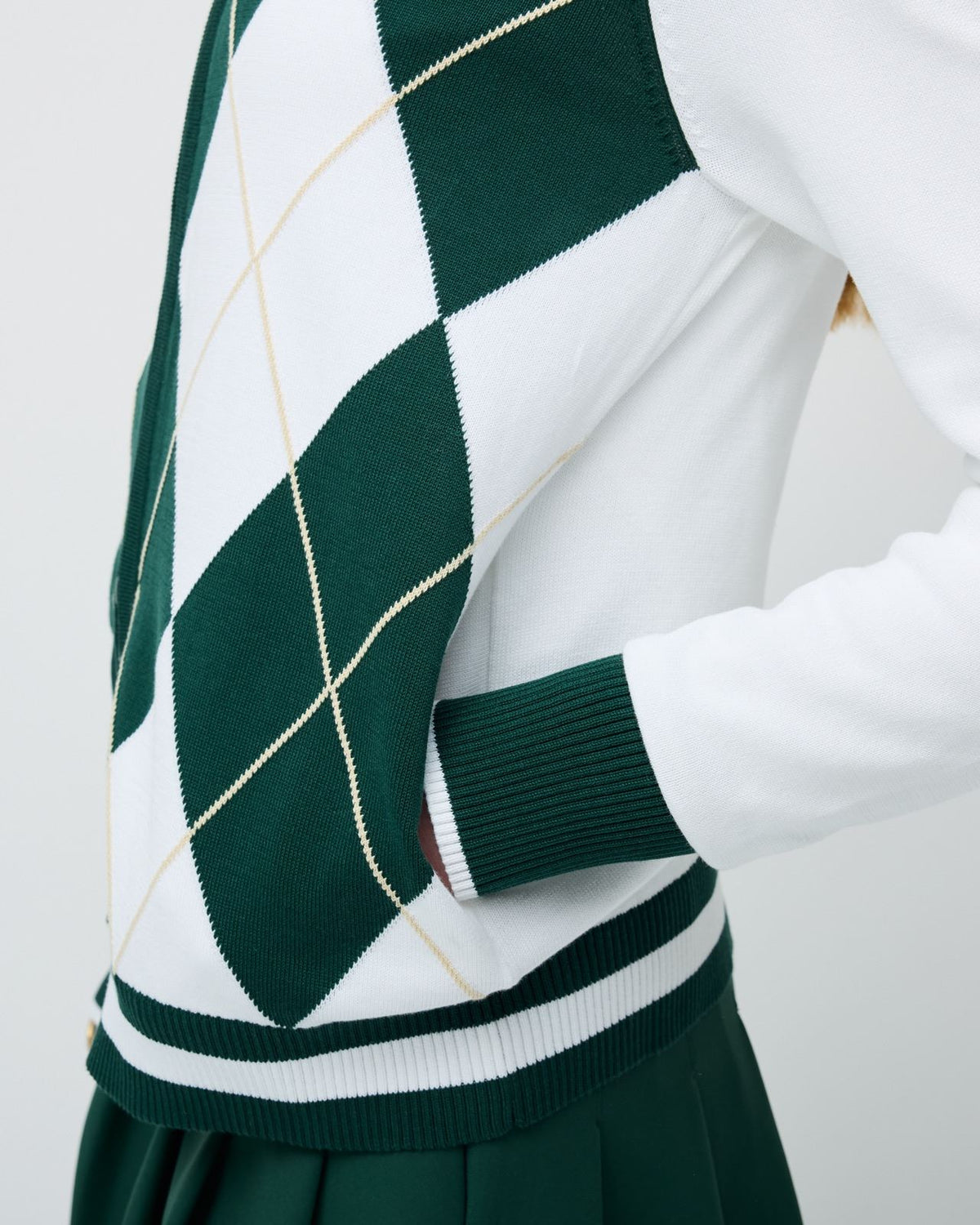 Womens Argyle Full Zip Sweater White/Pine Green Full Zip Sweater White/Pine Green