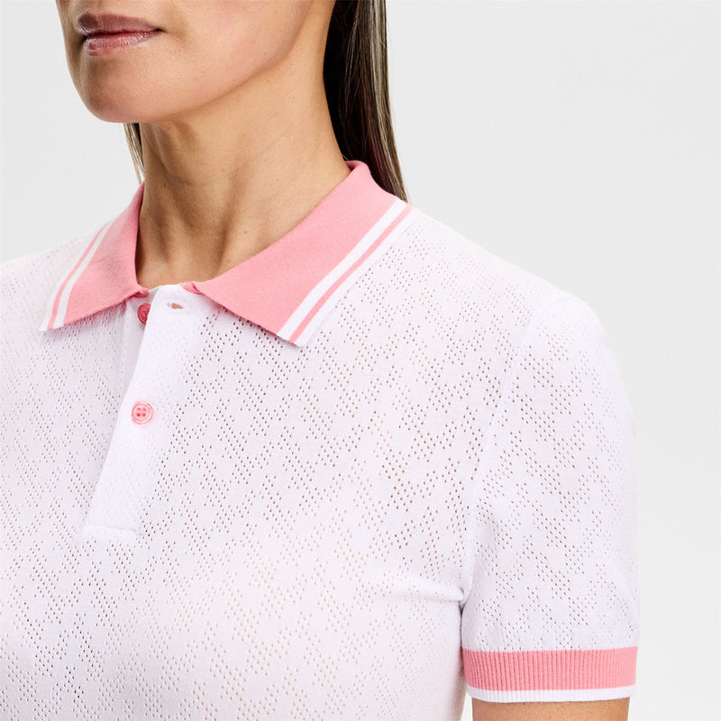 Womens Polly Pointelle Polo White